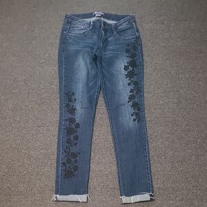 Democracy Blue Jeans with Black Floral Design